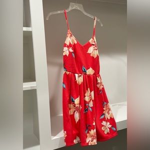 Red spaghetti strap dress with flowers. Size M. Brand: Monteau